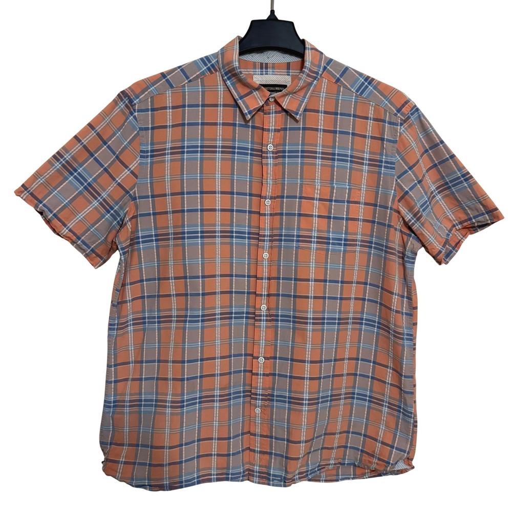 Johnston & Murphy Button Down Shirt Mens XL Plaid Short Sleeve Summer Vacation